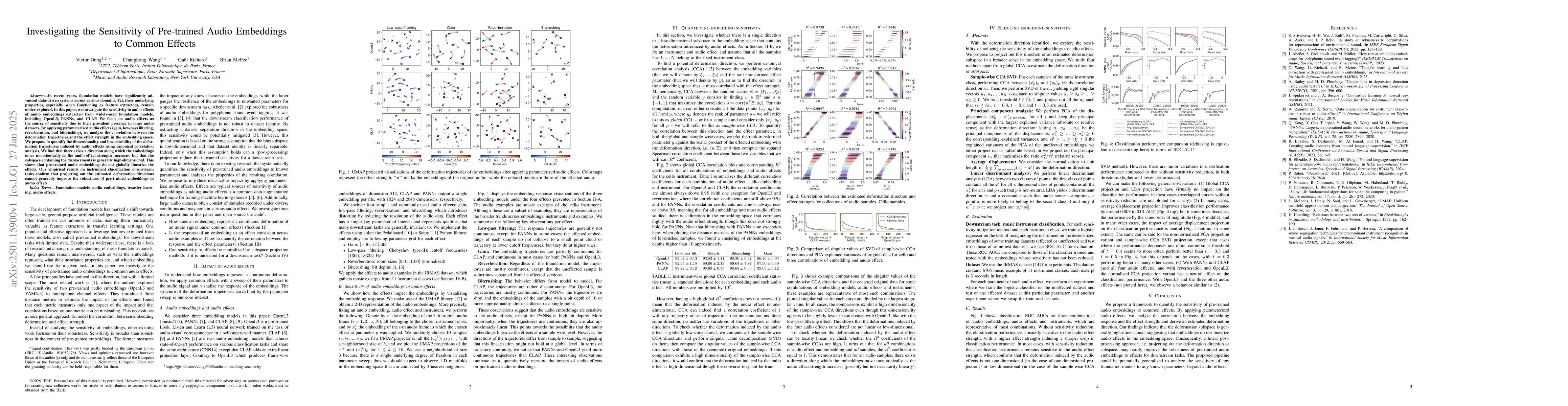 Thumbnail for Investigating the Sensitivity of Pre-trained Audio Embeddings to Common
  Effects