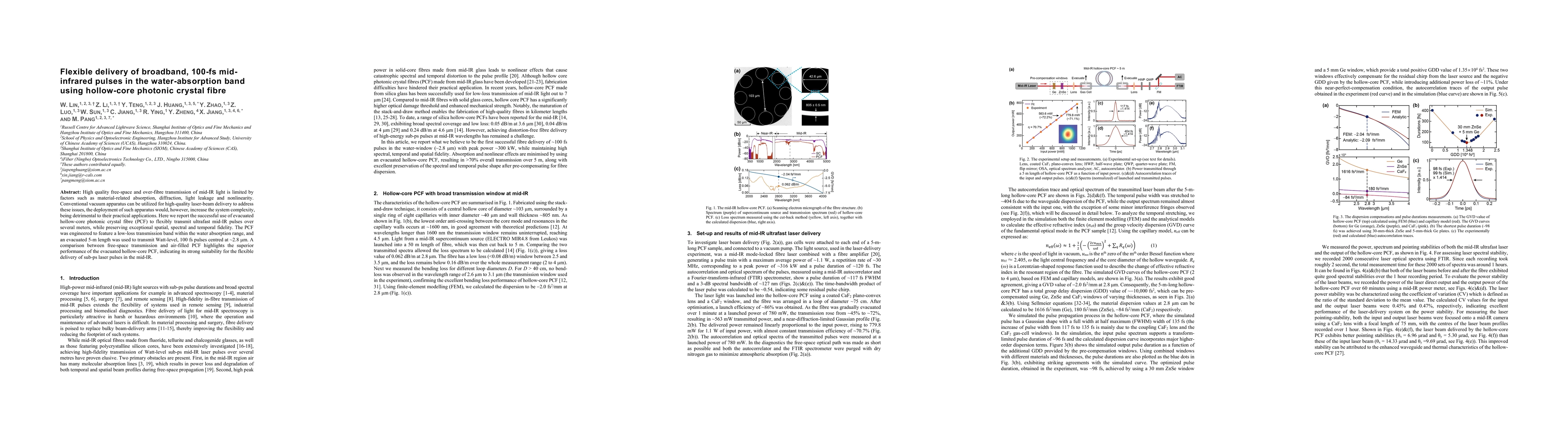 Thumbnail for Flexible delivery of broadband, 100-fs mid-infrared pulses in the
  water-absorption band using hollow-core photonic crystal fibre