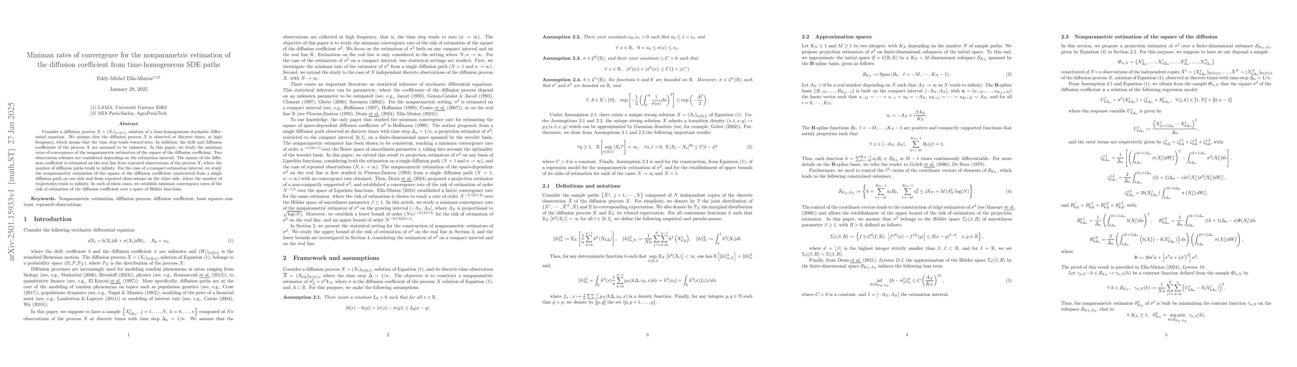 Thumbnail for Minimax rates of convergence for the nonparametric estimation of the
  diffusion coefficient from time-homogeneous SDE paths