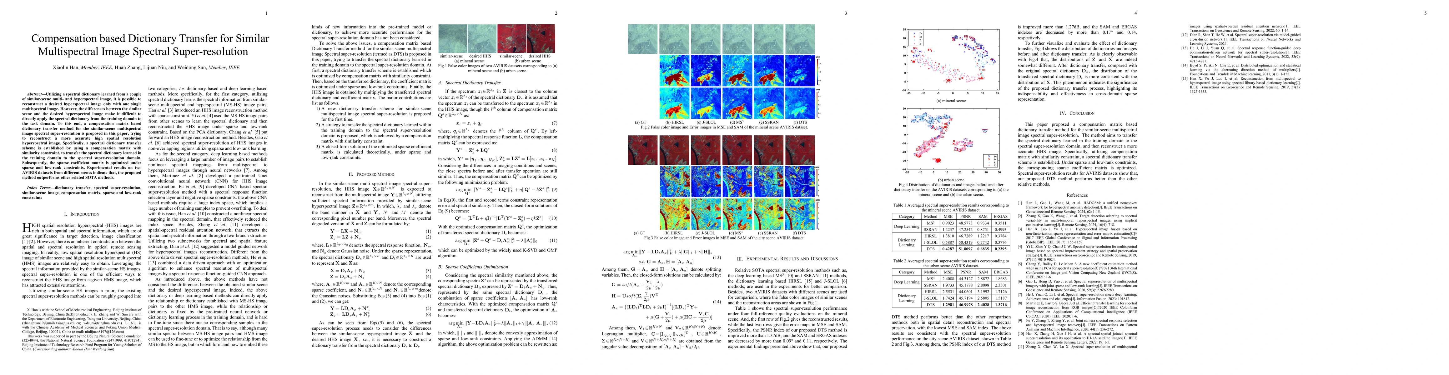 Thumbnail for Compensation based Dictionary Transfer for Similar Multispectral Image
  Spectral Super-resolution