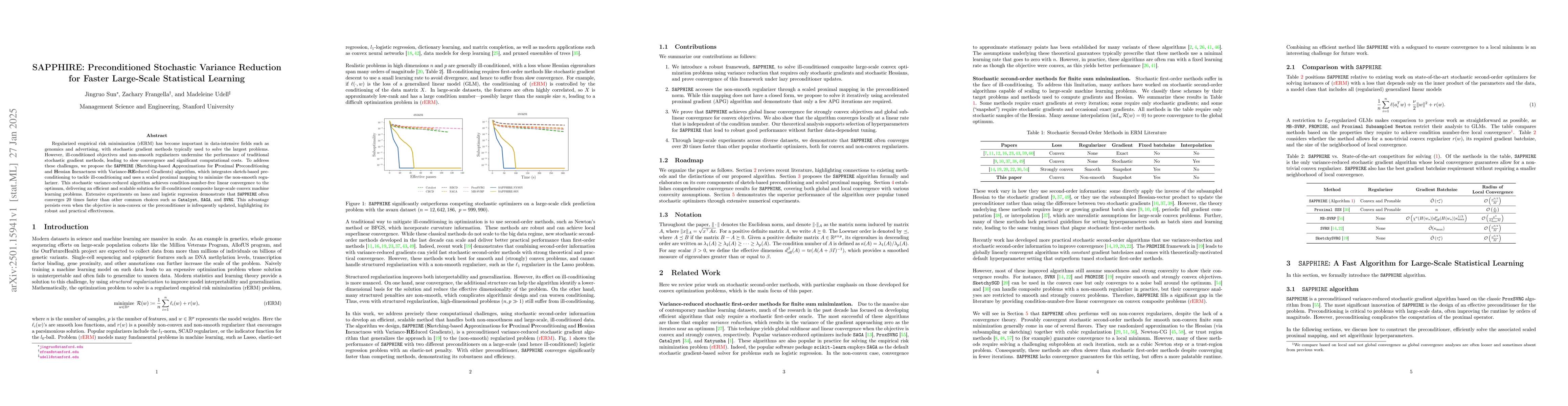 Thumbnail for SAPPHIRE: Preconditioned Stochastic Variance Reduction for Faster
  Large-Scale Statistical Learning