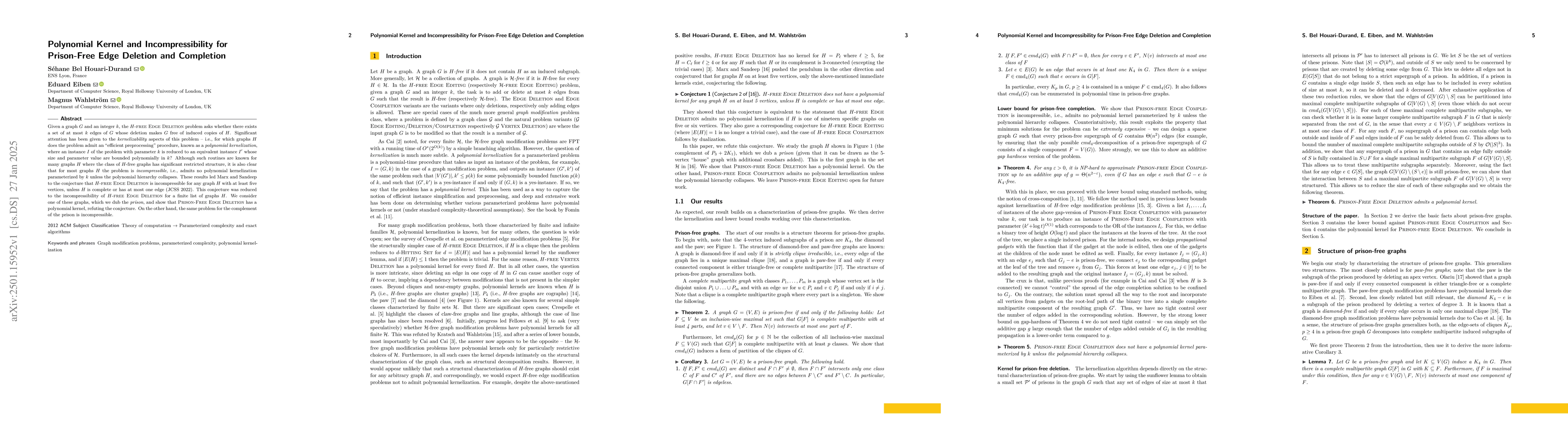 Thumbnail for Polynomial Kernel and Incompressibility for Prison-Free Edge Deletion
  and Completion