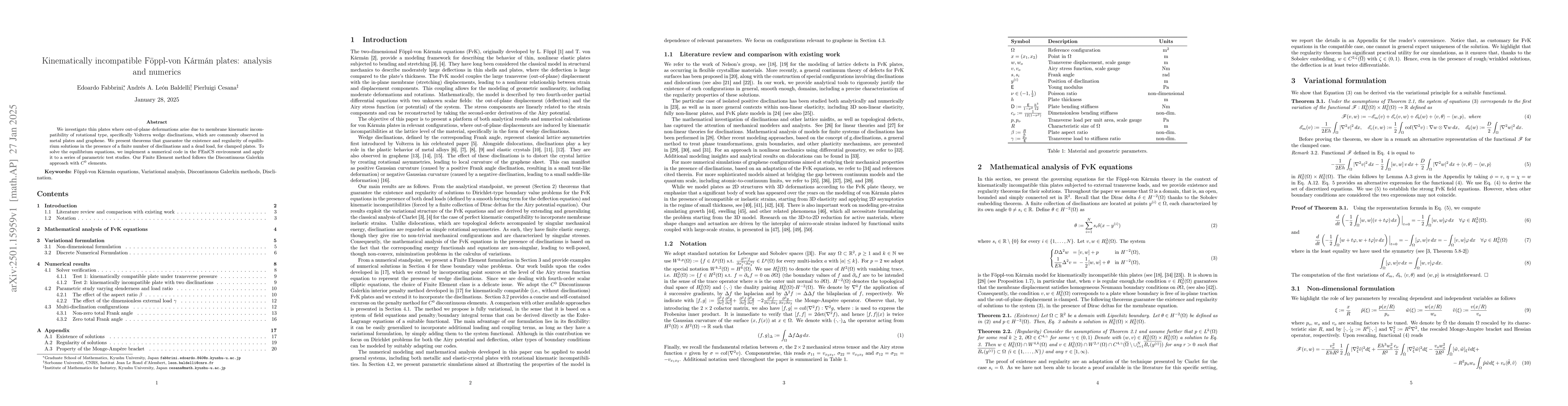 Thumbnail for Kinematically incompatible Föppl-von Kármán plates: analysis and
  numerics