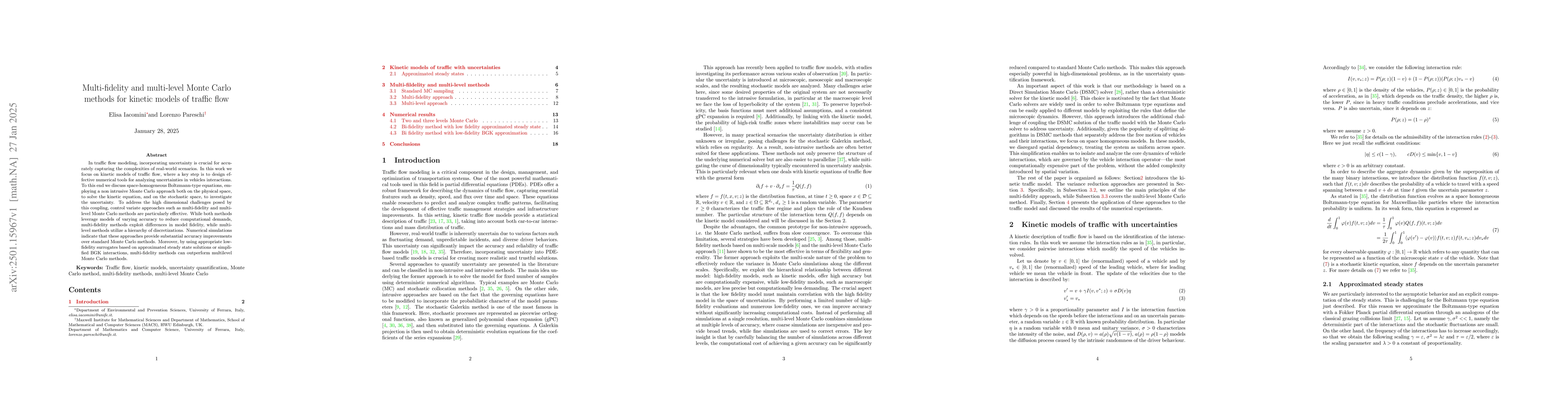 Thumbnail for Multi-fidelity and multi-level Monte Carlo methods for kinetic models of
  traffic flow