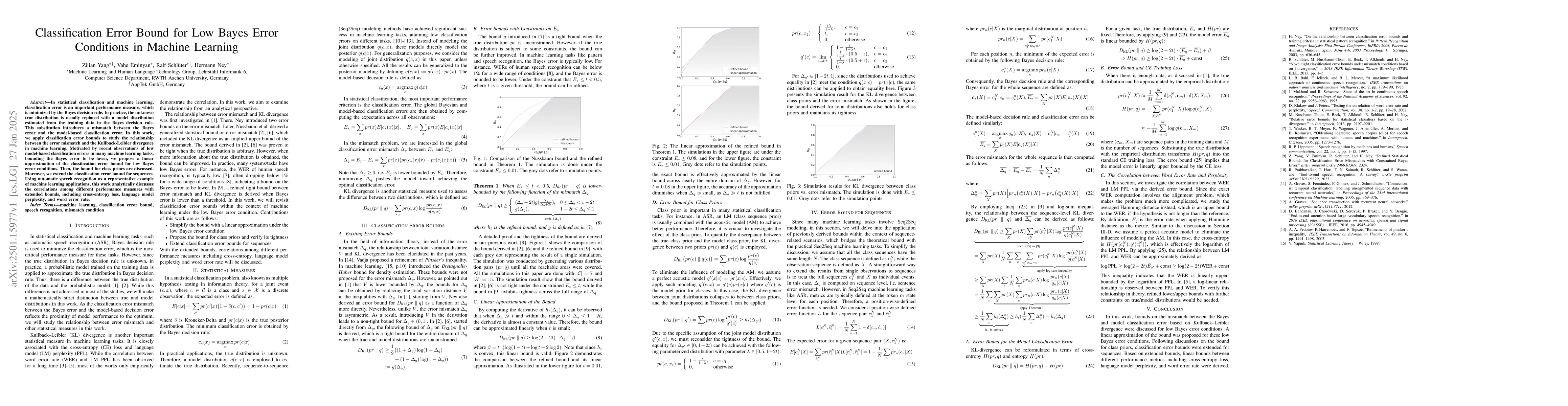 Thumbnail for Classification Error Bound for Low Bayes Error Conditions in Machine
  Learning