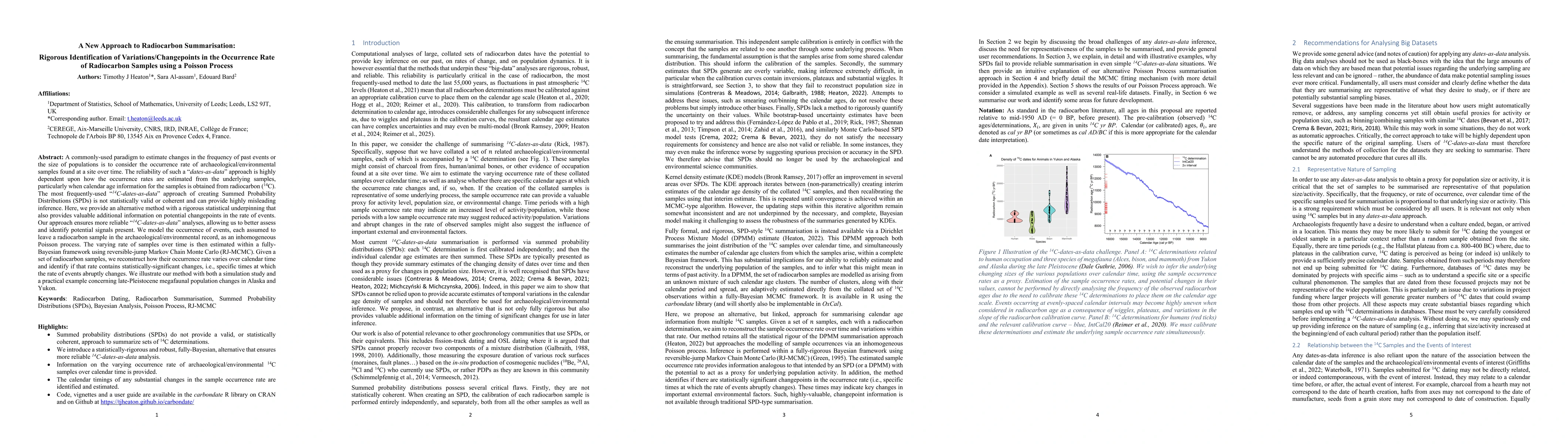 Thumbnail for A New Approach to Radiocarbon Summarisation: Rigorous Identification of
  Variations/Changepoints in the Occurrence Rate of Radiocarbon Samples using a
  Poisson Process