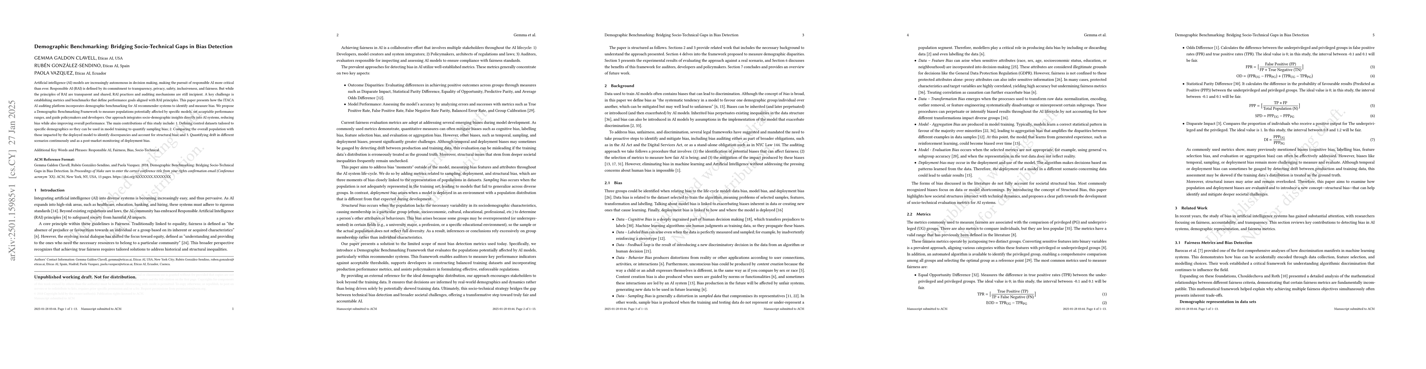 Thumbnail for Demographic Benchmarking: Bridging Socio-Technical Gaps in Bias
  Detection