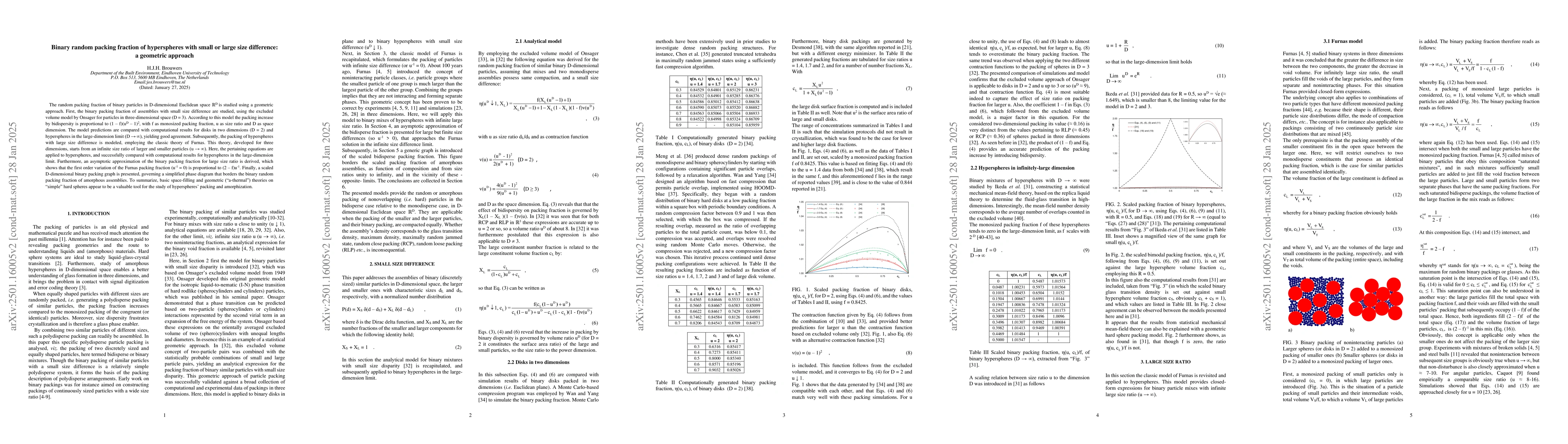 Thumbnail for Binary random packing fraction of hyperspheres with small or large size
  difference: a geometric approach