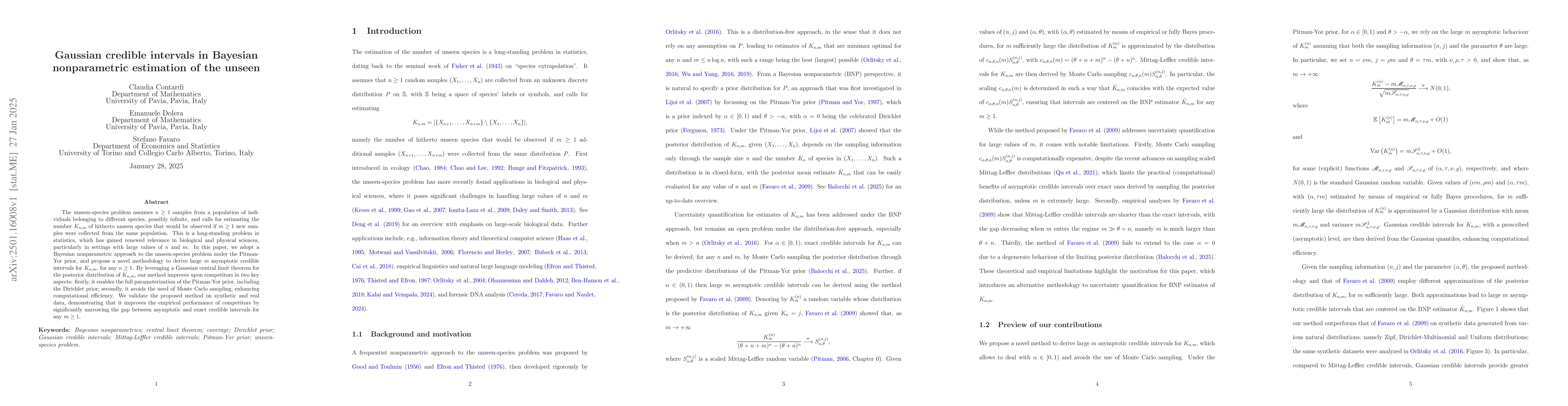 Thumbnail for Gaussian credible intervals in Bayesian nonparametric estimation of the
  unseen