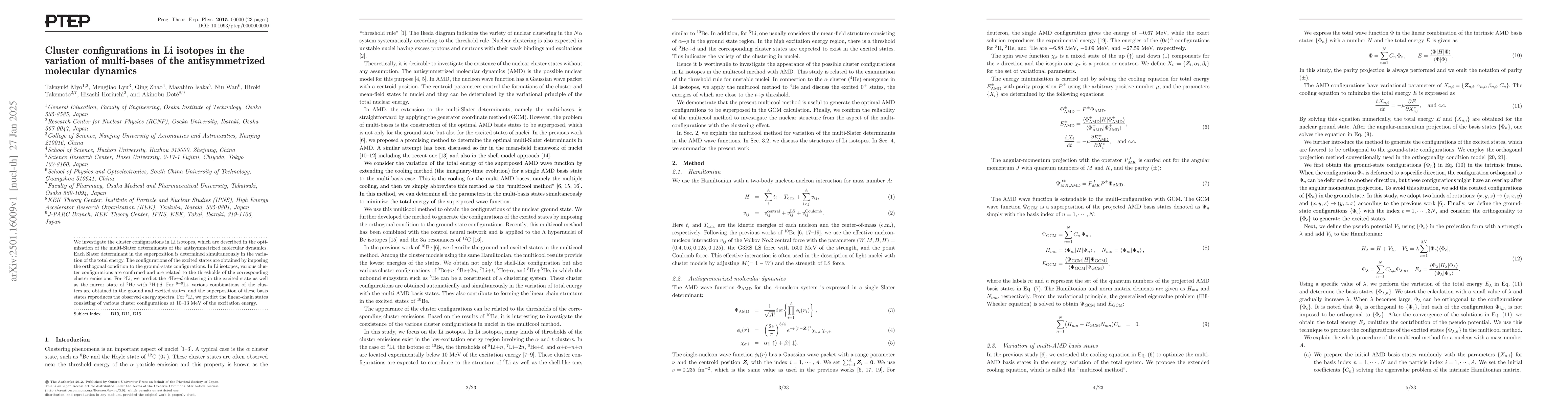 Thumbnail for Cluster configurations in Li isotopes in the variation of multi-bases of
  the antisymmetrized molecular dynamics