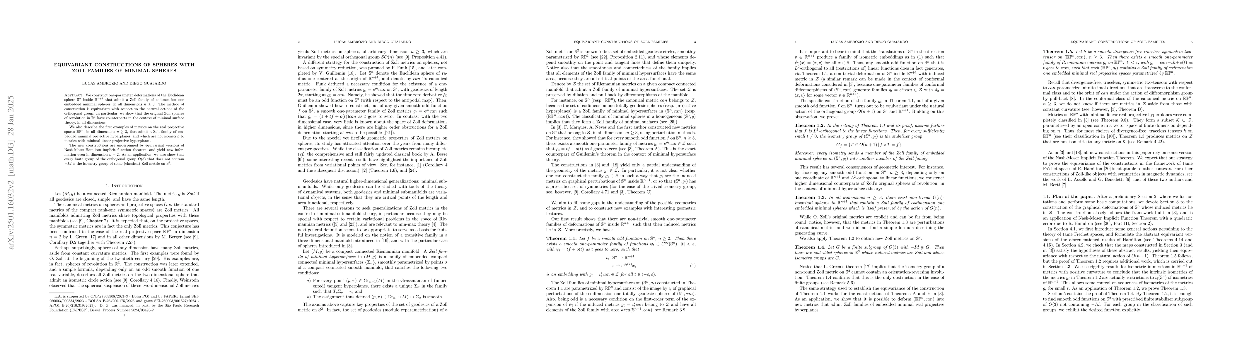 Thumbnail for Equivariant constructions of spheres with Zoll families of minimal
  spheres