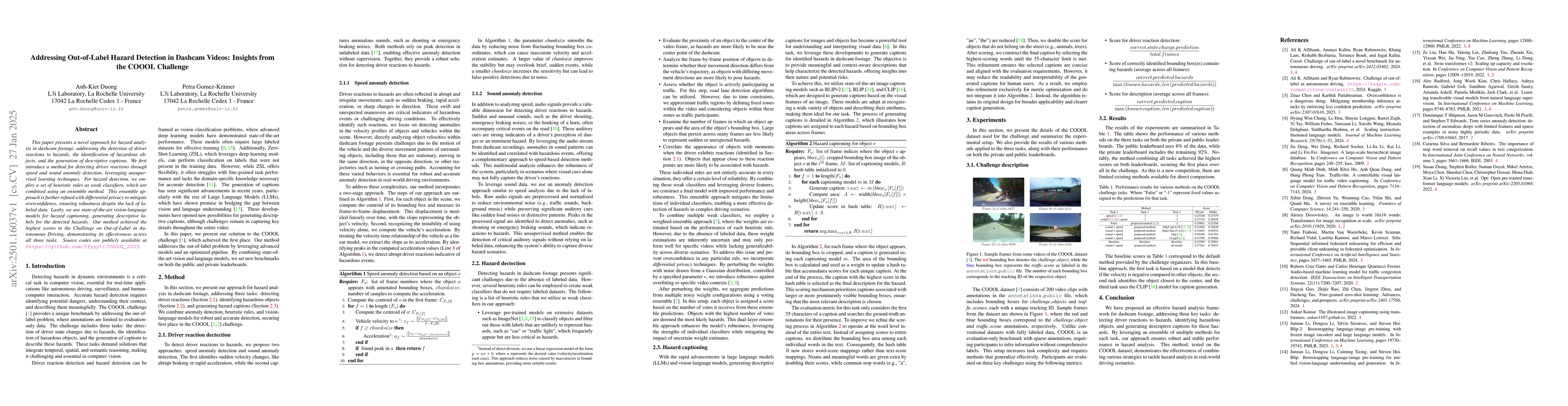 Thumbnail for Addressing Out-of-Label Hazard Detection in Dashcam Videos: Insights
  from the COOOL Challenge