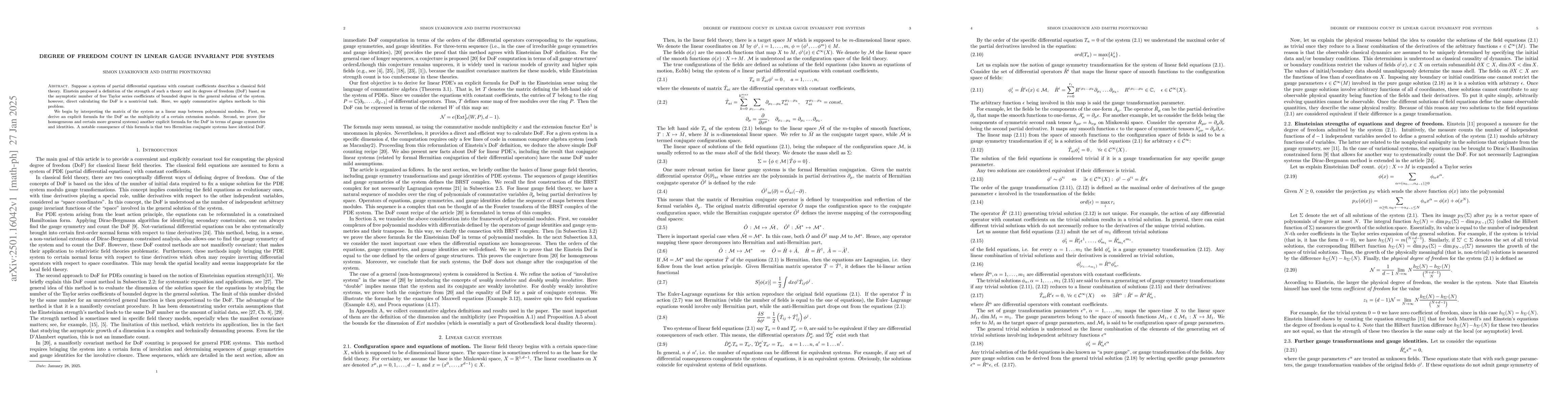 Thumbnail for Degree of freedom count in linear gauge invariant PDE systems