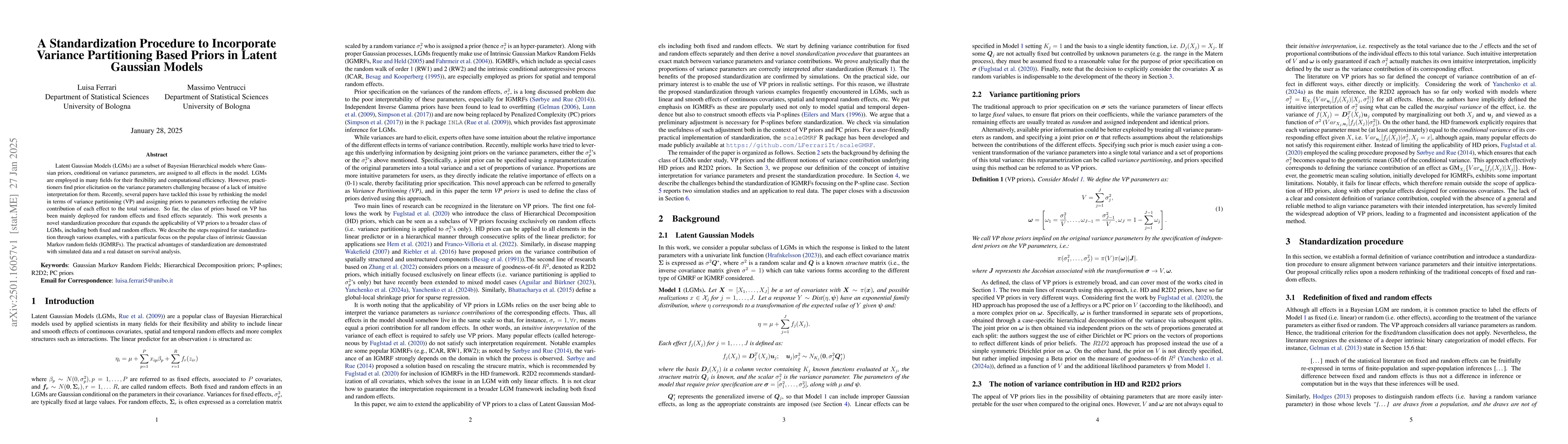 Thumbnail for A Standardization Procedure to Incorporate Variance Partitioning Based
  Priors in Latent Gaussian Models
