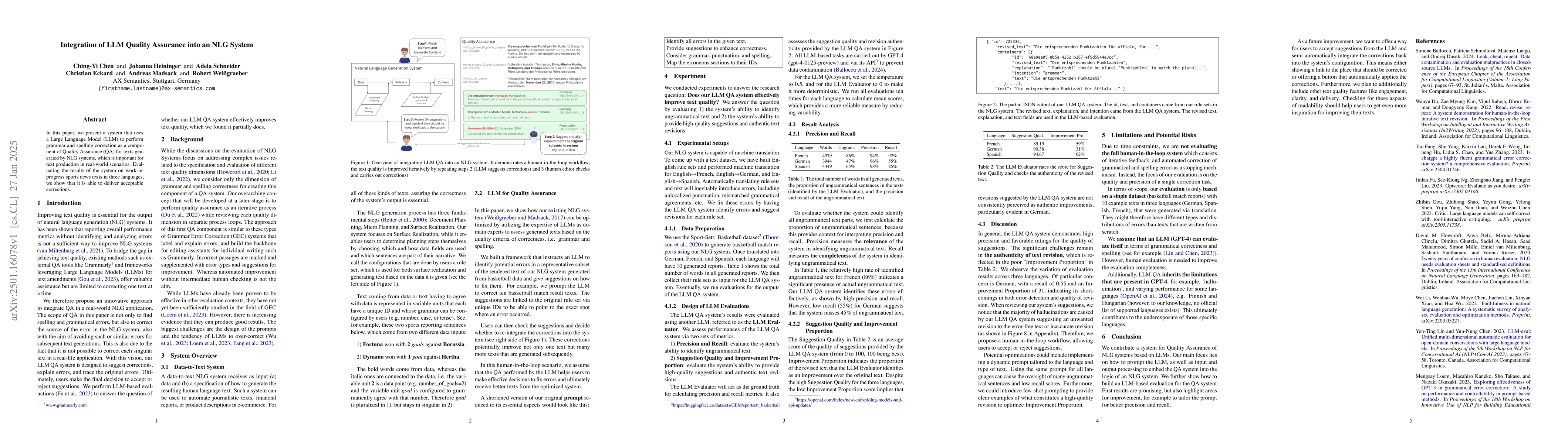 Thumbnail for Integration of LLM Quality Assurance into an NLG System