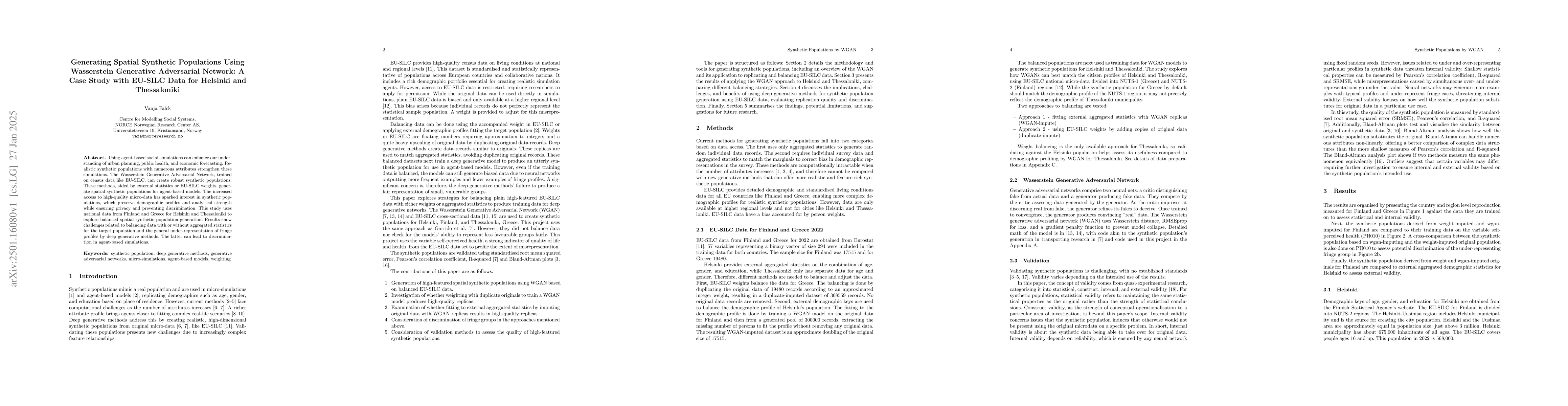Thumbnail for Generating Spatial Synthetic Populations Using Wasserstein Generative
  Adversarial Network: A Case Study with EU-SILC Data for Helsinki and
  Thessaloniki