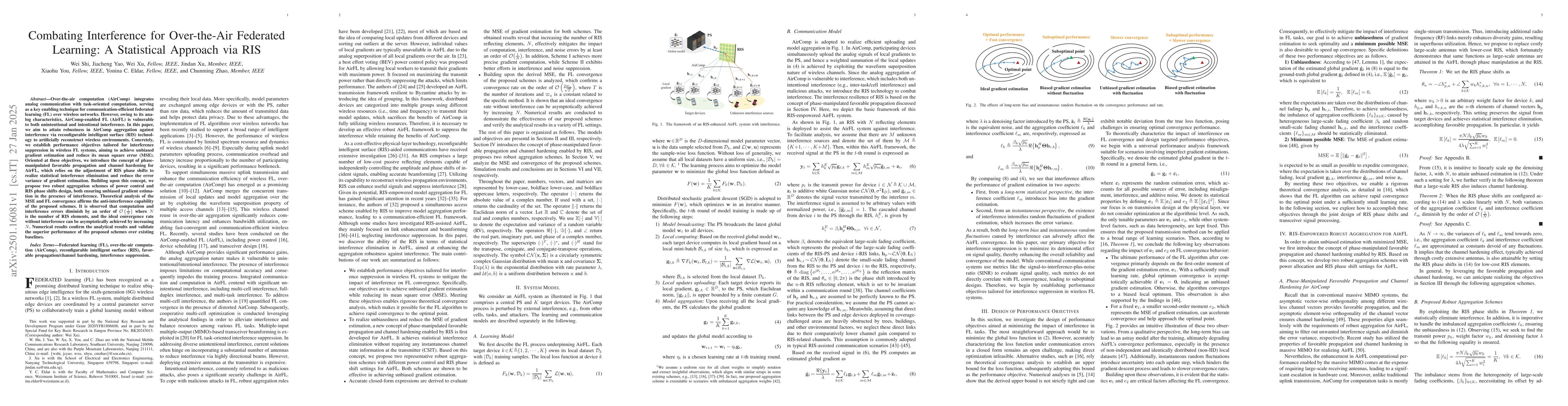 Thumbnail for Combating Interference for Over-the-Air Federated Learning: A
  Statistical Approach via RIS