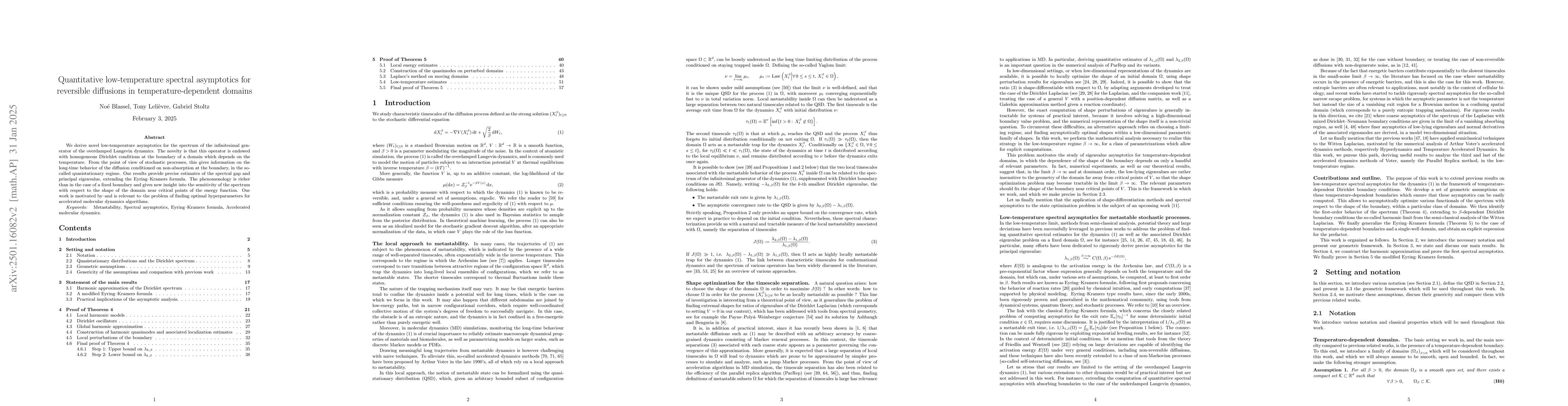 Thumbnail for Sharp low-temperature spectral asymptotics for reversible diffusions in
  temperature-dependent domains