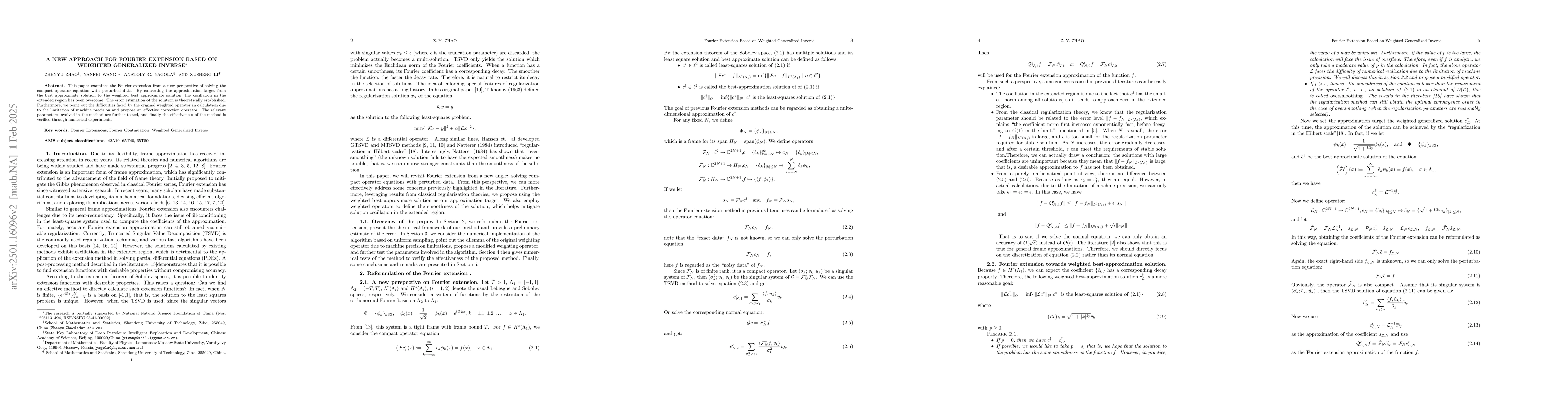 Thumbnail for A New Approach for Fourier Extension Based on Weighted Generalized
  Inverse