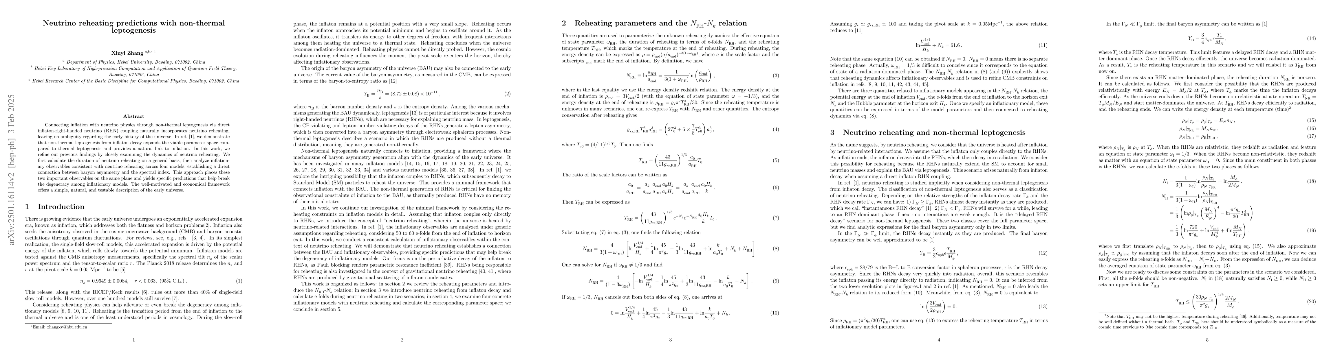 Thumbnail for Neutrino reheating predictions with non-thermal leptogenesis