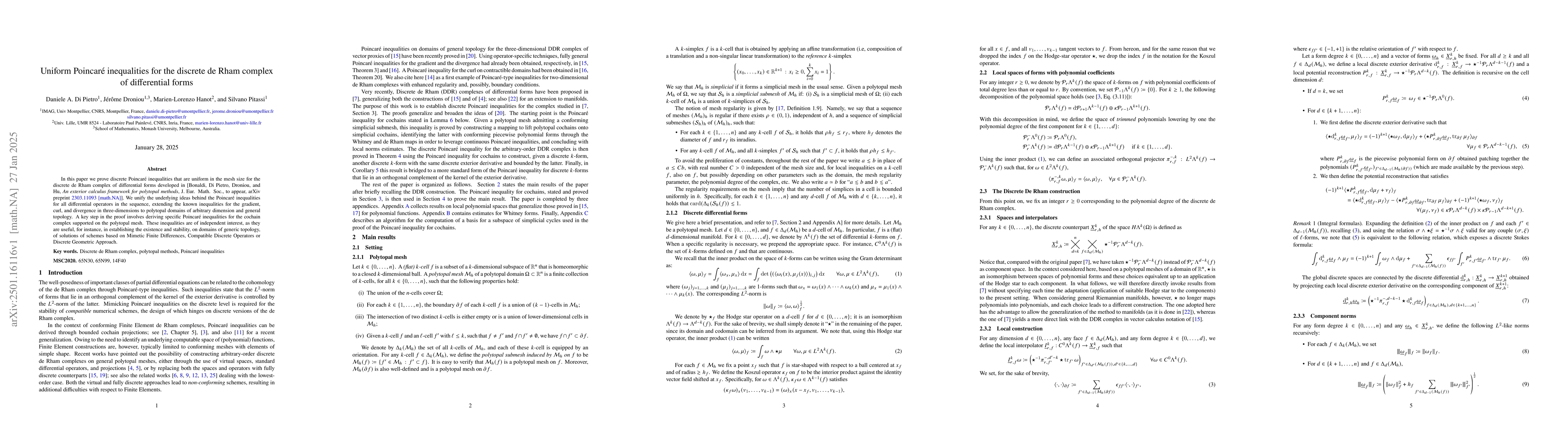 Thumbnail for Uniform Poincaré inequalities for the discrete de Rham complex of
  differential forms