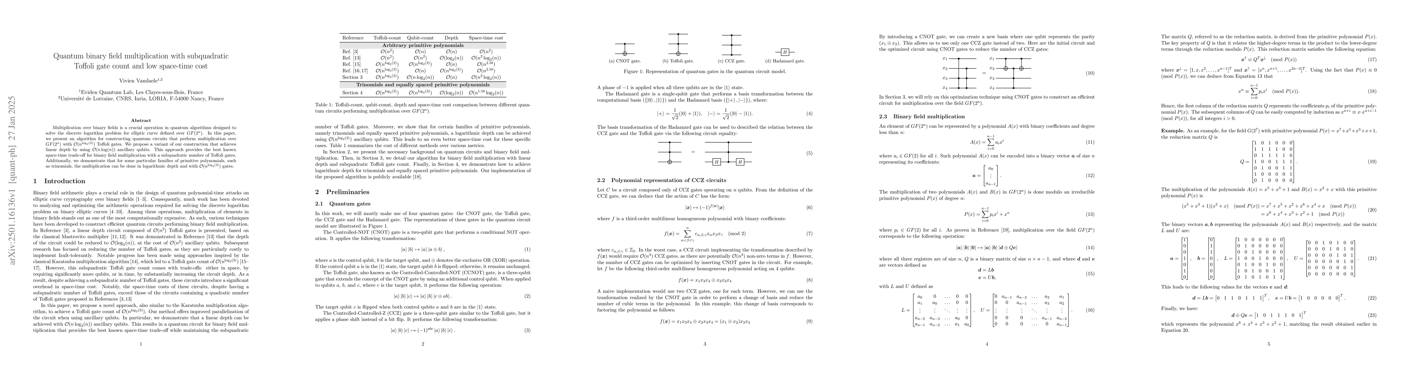 Thumbnail for Quantum binary field multiplication with subquadratic Toffoli gate count
  and low space-time cost