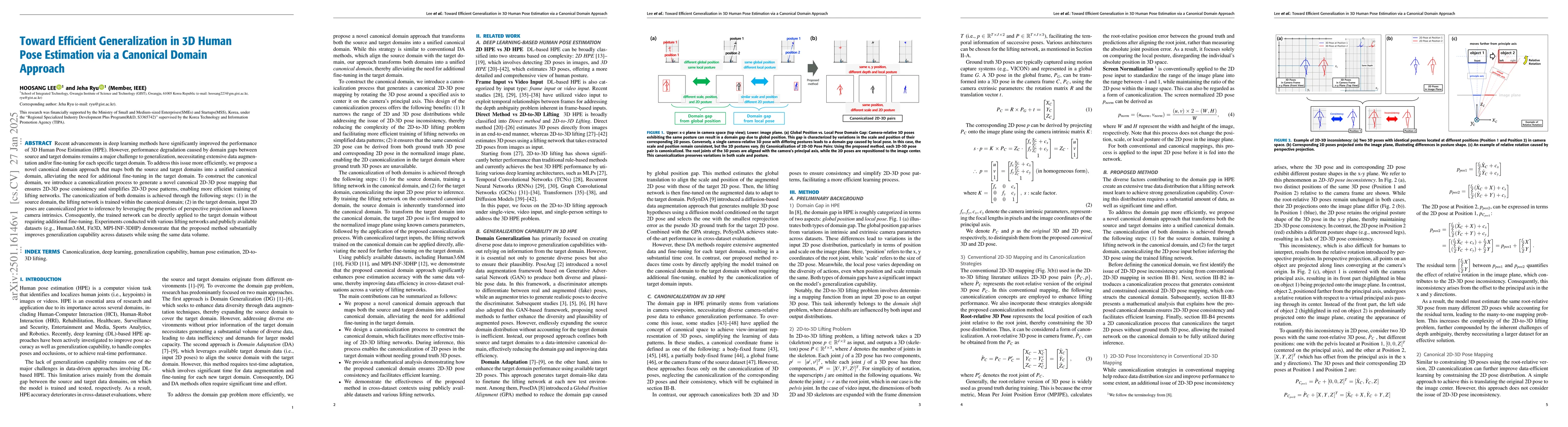 Thumbnail for Toward Efficient Generalization in 3D Human Pose Estimation via a
  Canonical Domain Approach