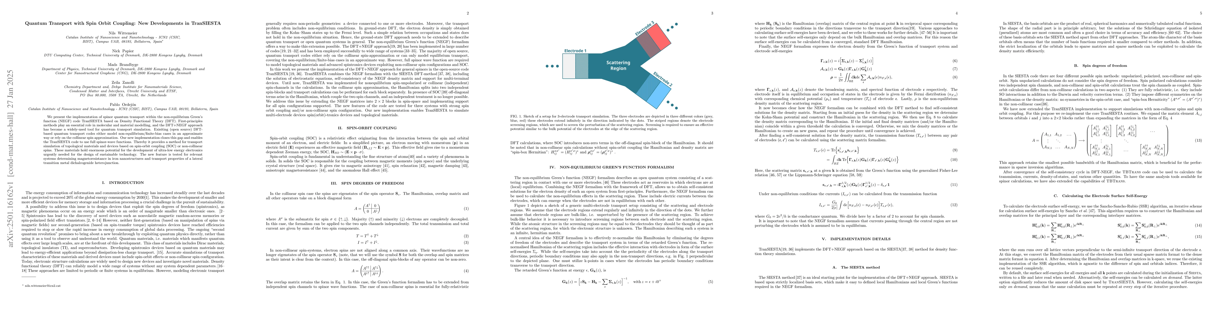 Thumbnail for Quantum Transport with Spin Orbit Coupling: New Developments in
  TranSIESTA