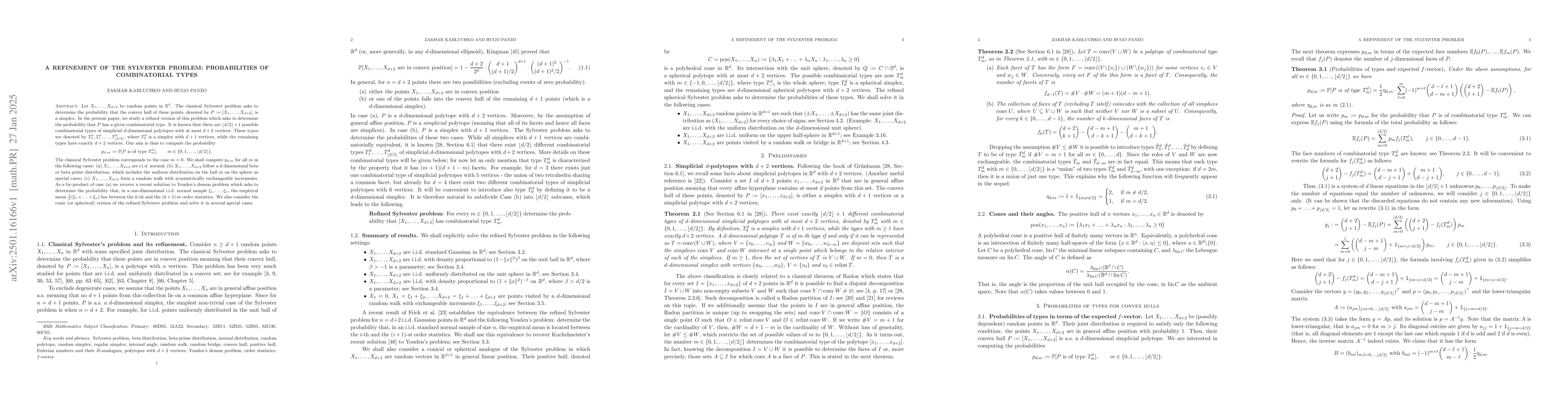 Thumbnail for A refinement of the Sylvester problem: Probabilities of combinatorial
  types
