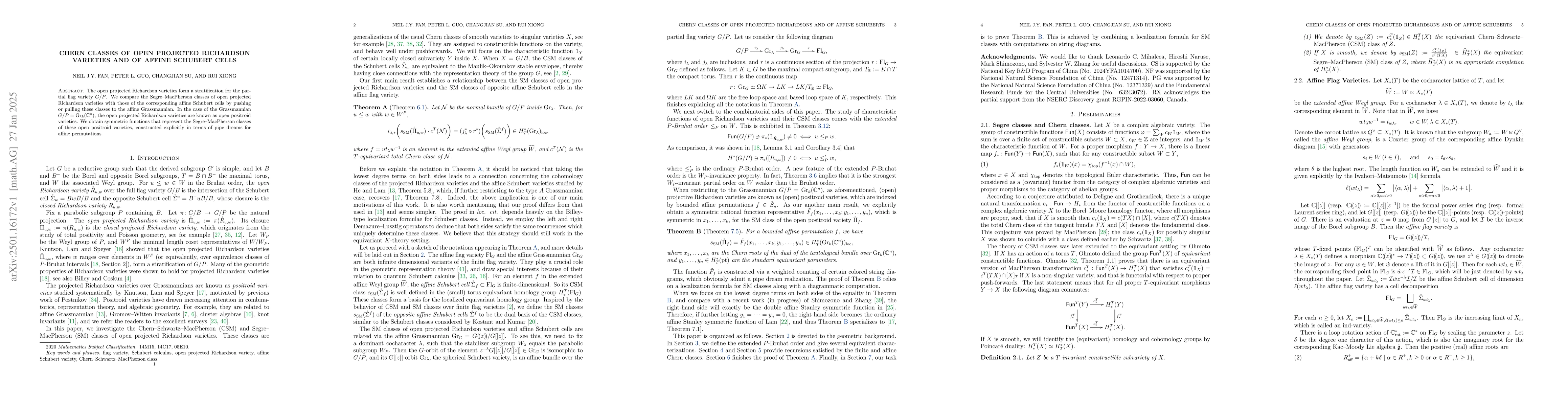 Thumbnail for Chern Classes of Open Projected Richardson Varieties and of Affine
  Schubert Cells