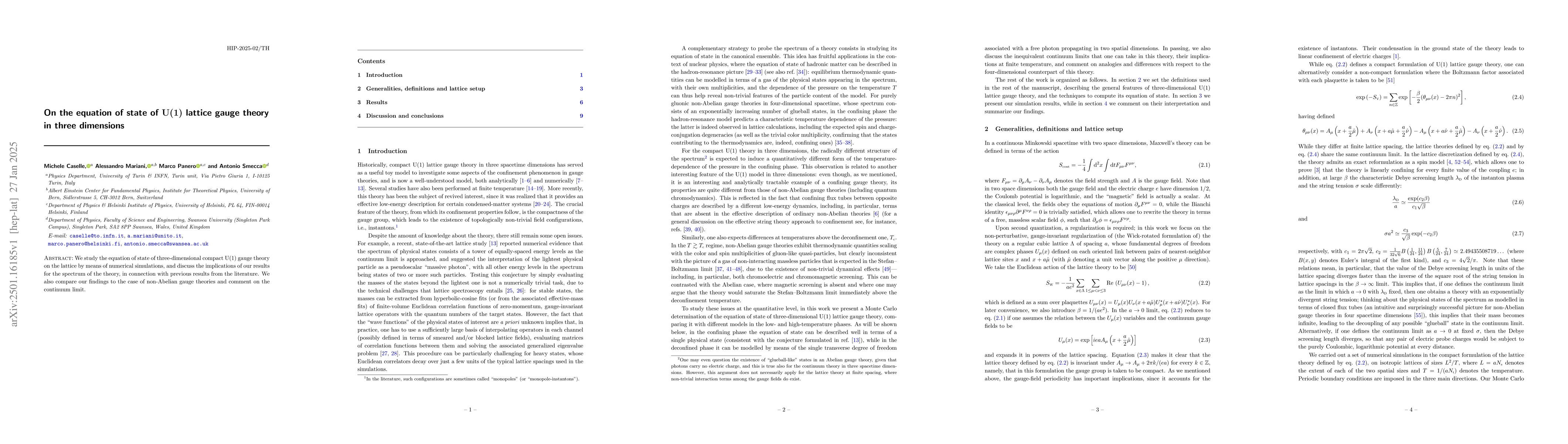 Thumbnail for On the equation of state of U(1) lattice gauge theory in three
  dimensions
