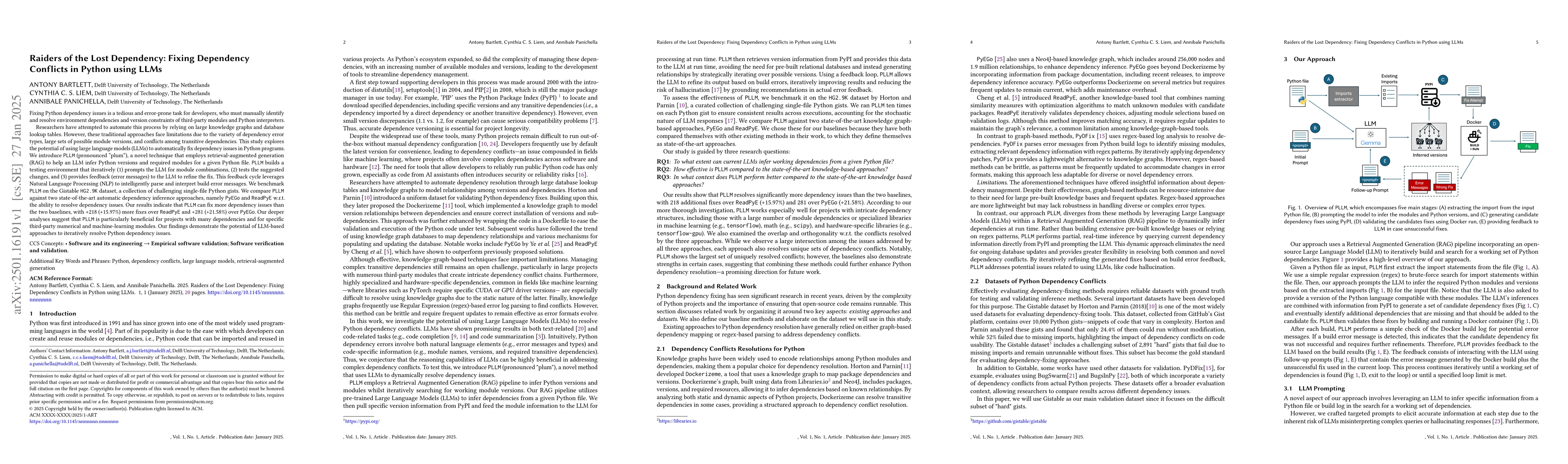 Thumbnail for Raiders of the Lost Dependency: Fixing Dependency Conflicts in Python
  using LLMs