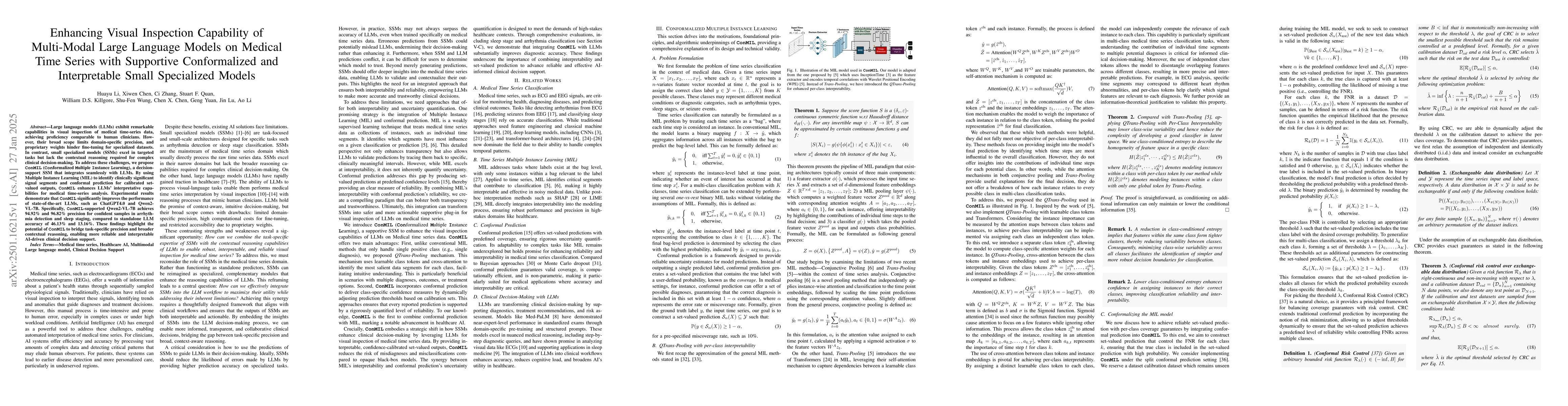 Thumbnail for Enhancing Visual Inspection Capability of Multi-Modal Large Language
  Models on Medical Time Series with Supportive Conformalized and Interpretable
  Small Specialized Models