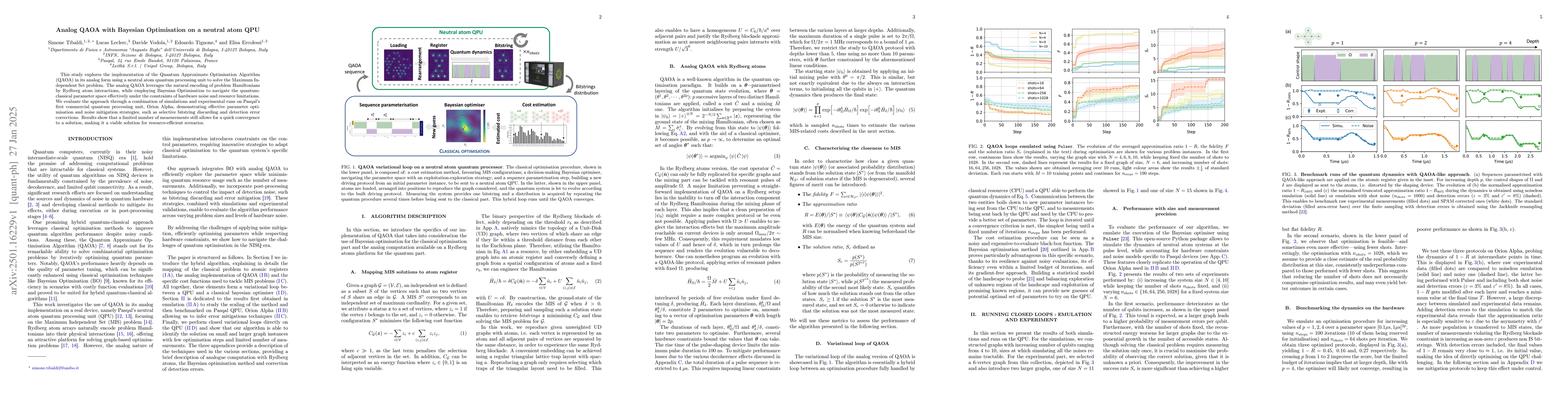 Thumbnail for Analog QAOA with Bayesian Optimisation on a neutral atom QPU