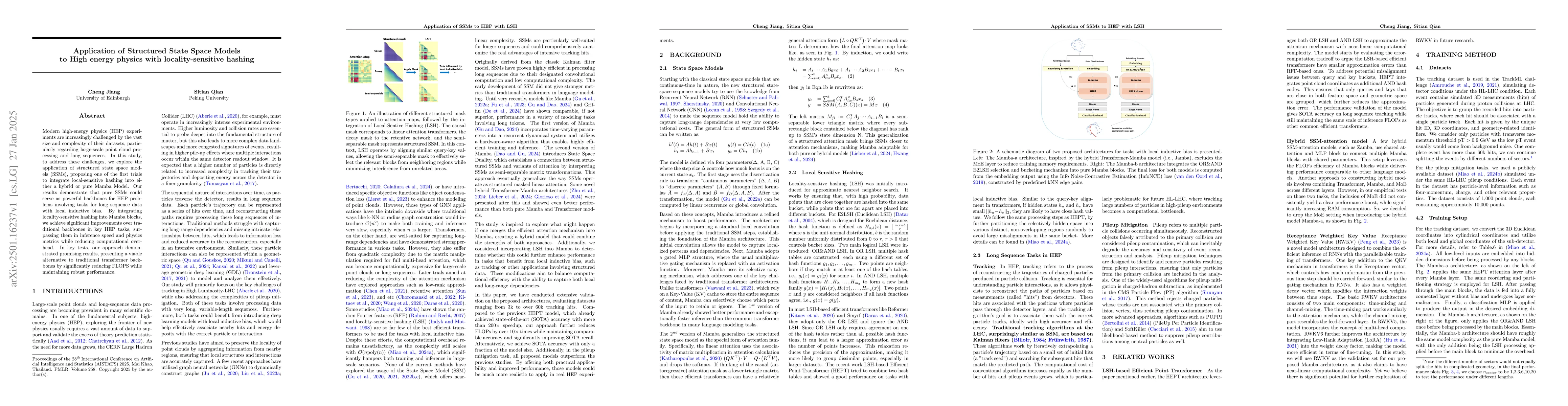 Thumbnail for Application of Structured State Space Models to High energy physics with
  locality-sensitive hashing