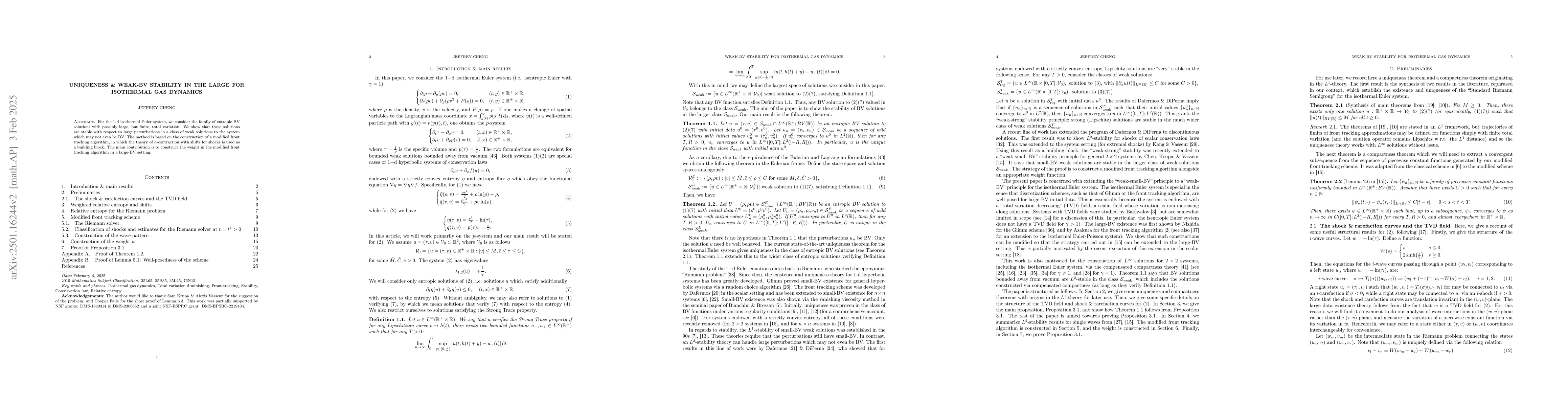 Thumbnail for Uniqueness \& Weak-BV Stability in the Large for Isothermal Gas Dynamics