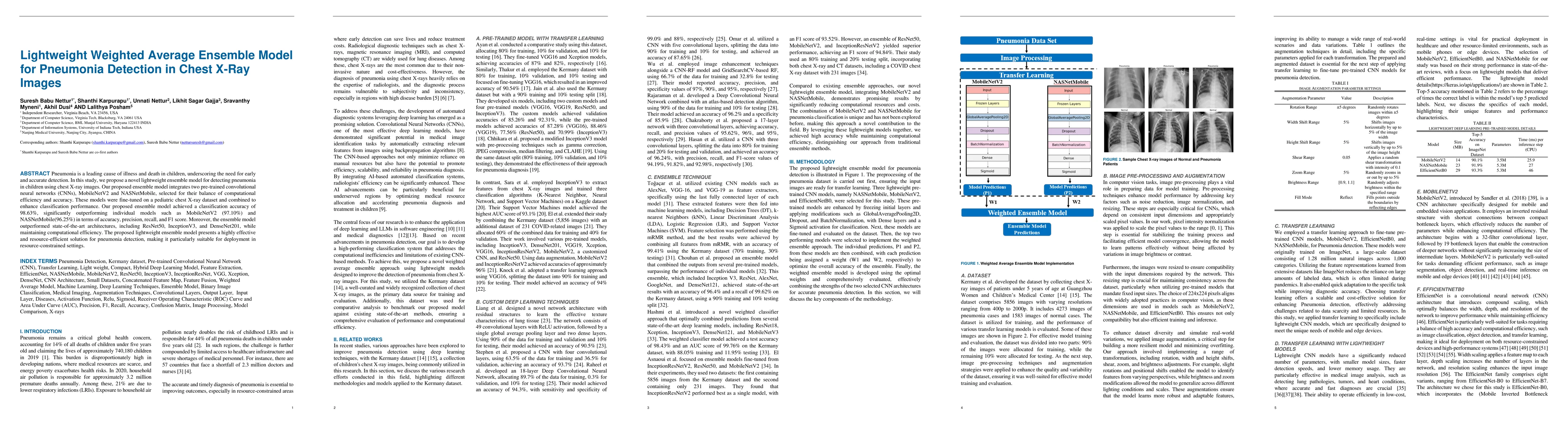 Thumbnail for Lightweight Weighted Average Ensemble Model for Pneumonia Detection in
  Chest X-Ray Images