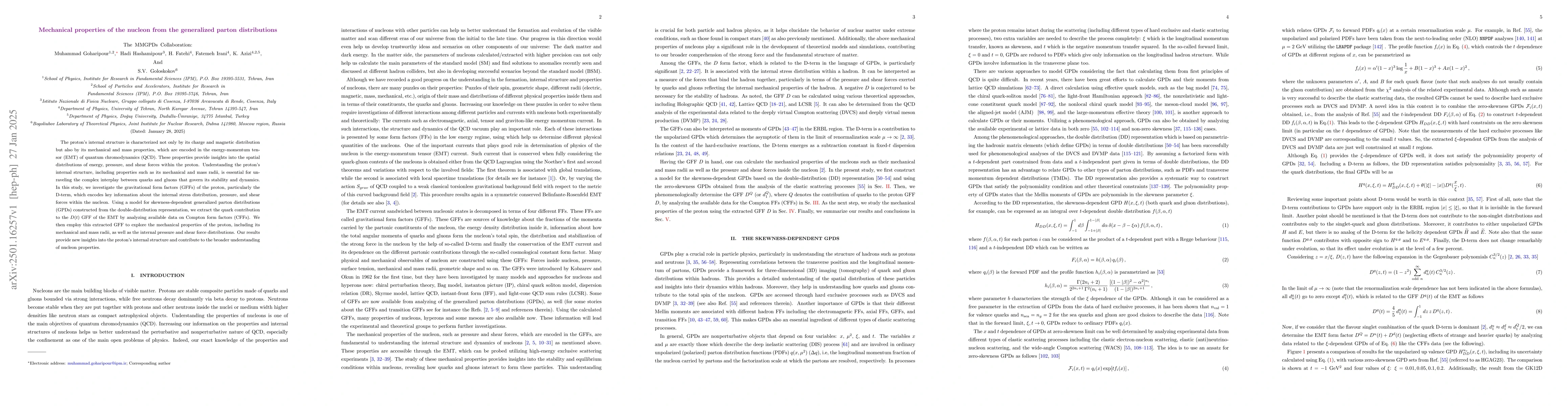 Thumbnail for Mechanical properties of the nucleon from the generalized parton
  distributions