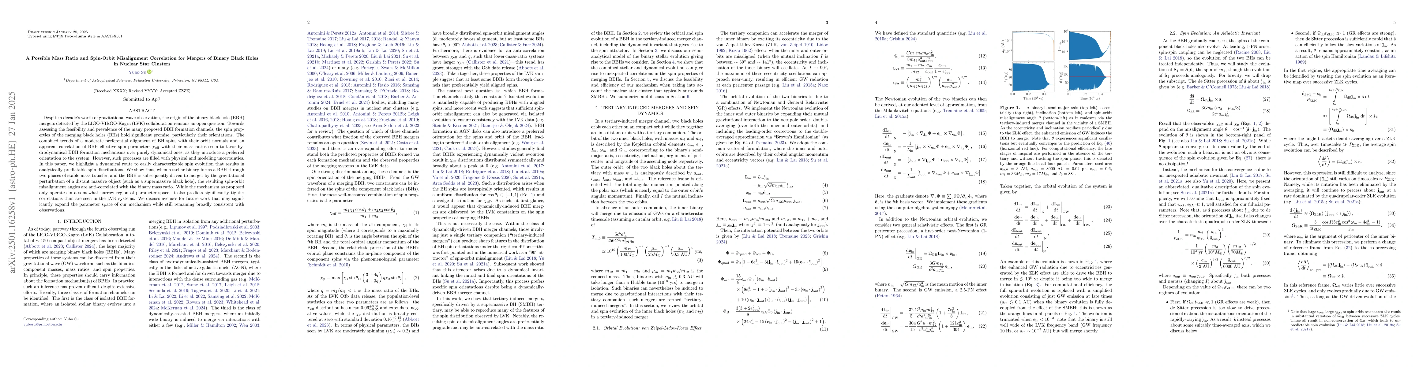 Thumbnail for A Possible Mass Ratio and Spin-Orbit Misalignment Correlation for
  Mergers of Binary Black Holes in Nuclear Star Clusters