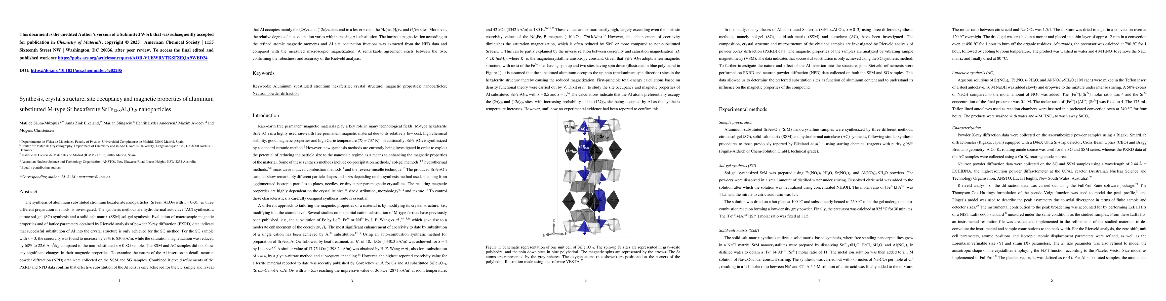 Thumbnail for Synthesis, crystal structure, site occupancy and magnetic properties of
  aluminum substituted M-type Sr hexaferrite SrFe12-xAlxO19 nanoparticles