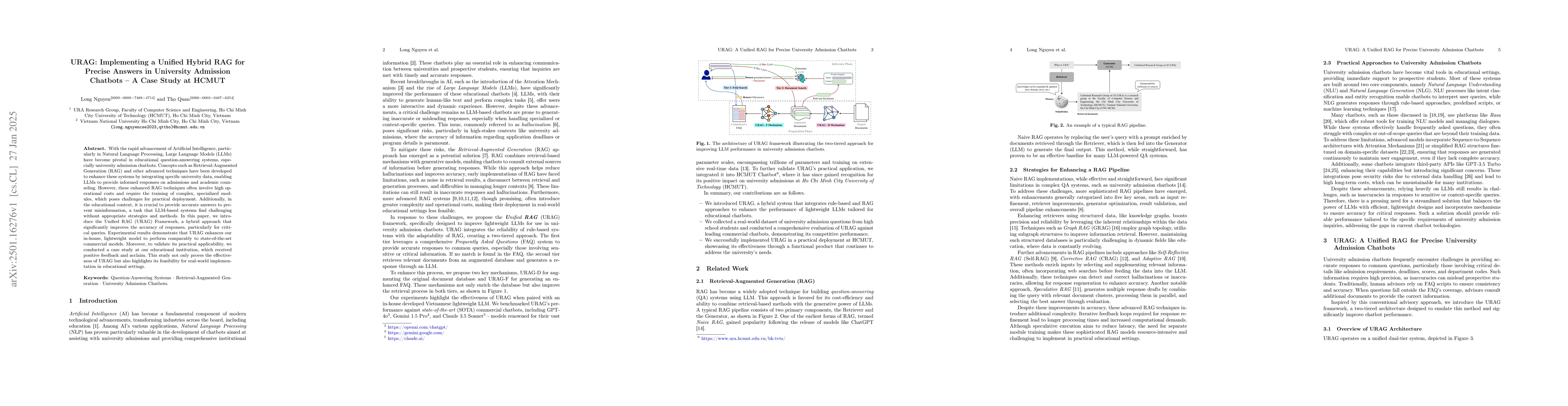 Thumbnail for URAG: Implementing a Unified Hybrid RAG for Precise Answers in
  University Admission Chatbots -- A Case Study at HCMUT