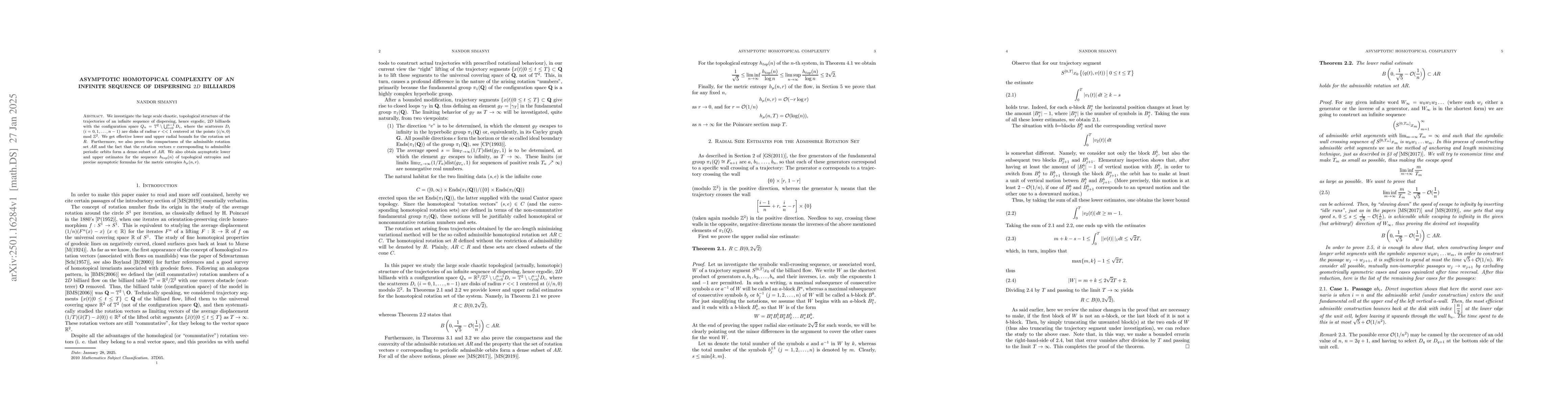 Thumbnail for Asymptotic Homotopical Complexity of an Infinite Sequence of Dispersing
  $2D$ Billiards