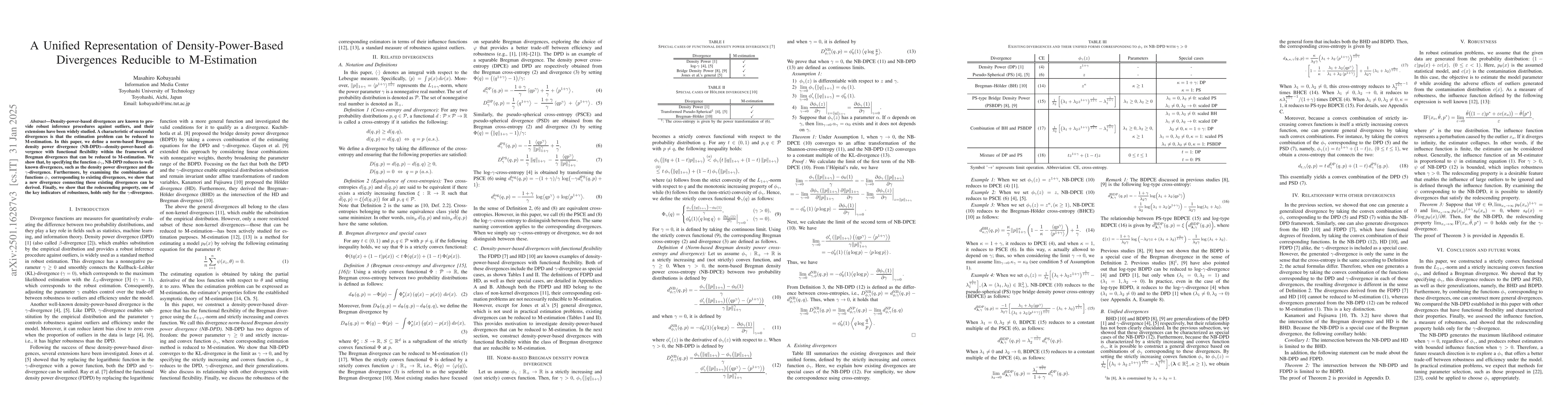 Thumbnail for A Unified Representation of Density-Power-Based Divergences Reducible to
  M-Estimation