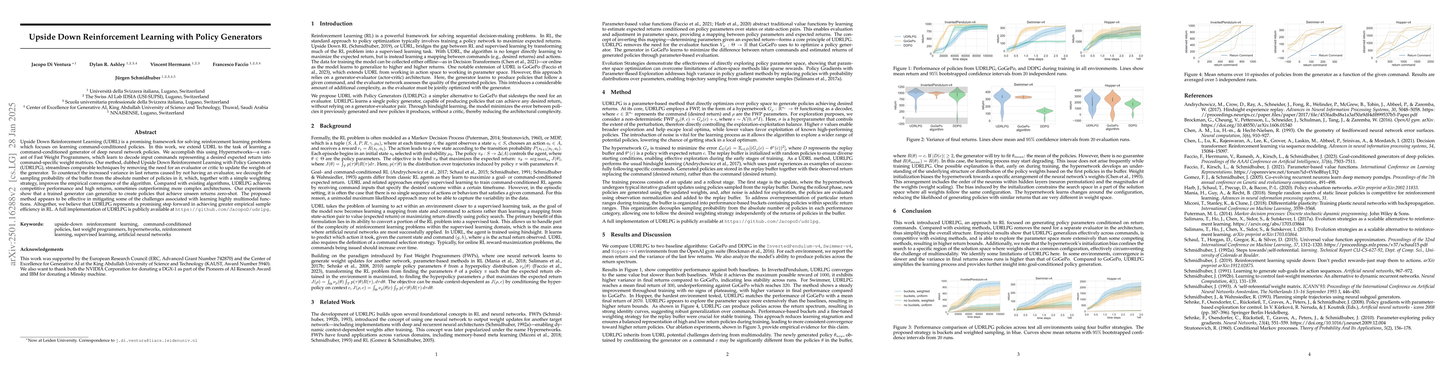 Thumbnail for Upside Down Reinforcement Learning with Policy Generators