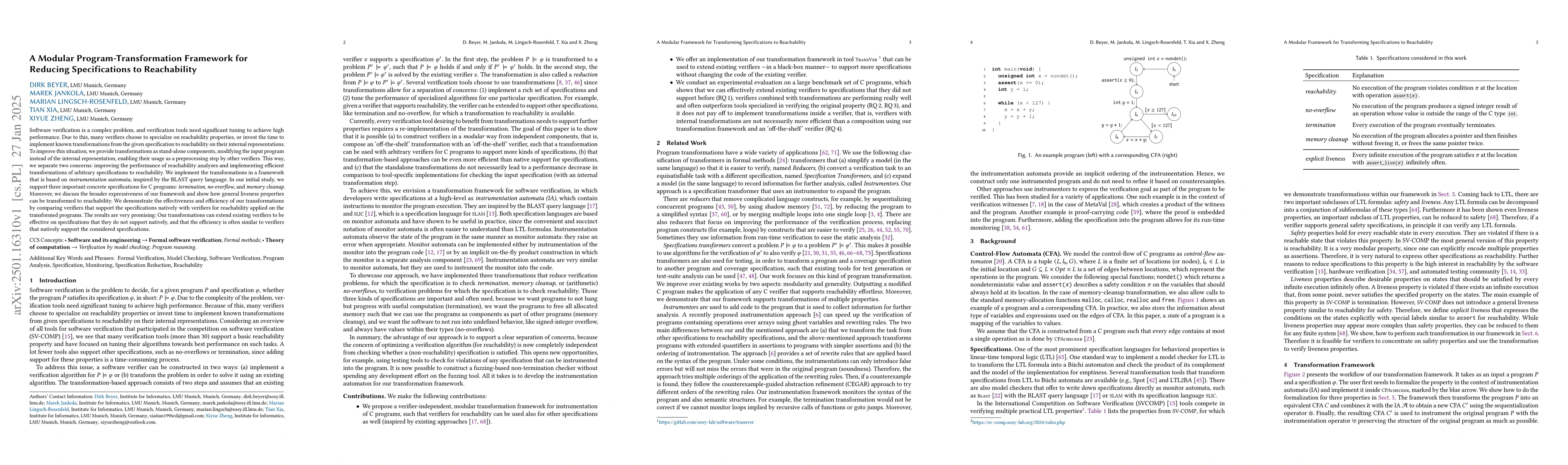 Thumbnail for A Modular Program-Transformation Framework for Reducing Specifications
  to Reachability