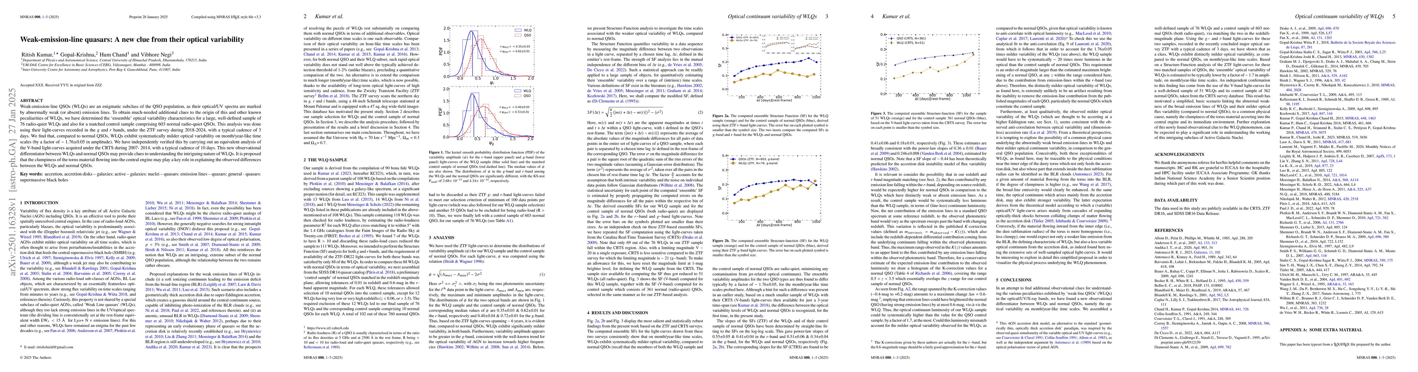 Thumbnail for Weak-emission-line quasars: A new clue from their optical variability