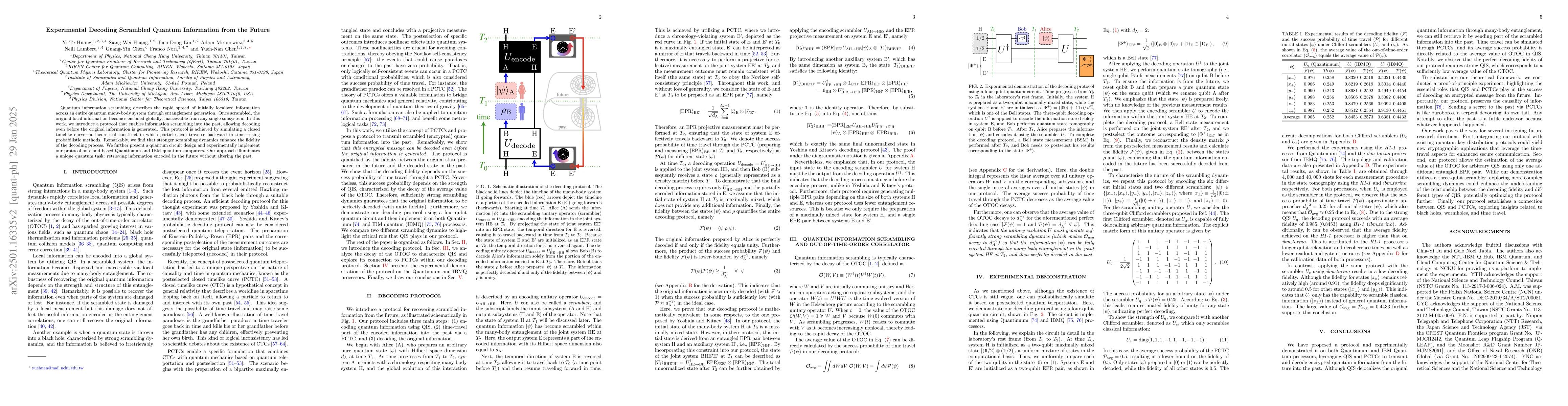 Thumbnail for Experimental Decoding Scrambled Quantum Information from the Future
