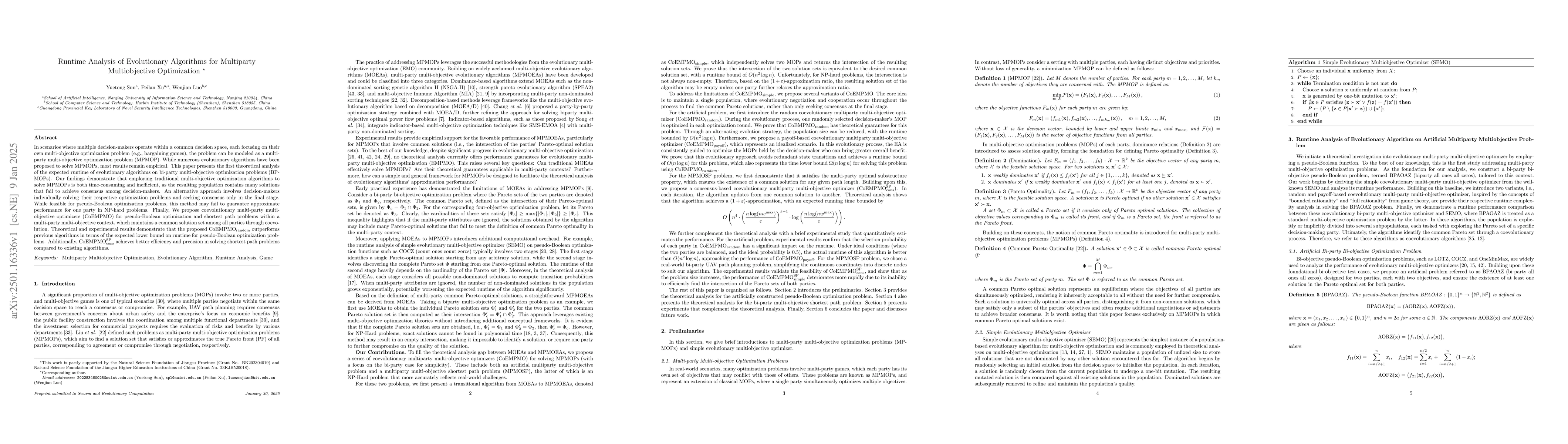 Thumbnail for Runtime Analysis of Evolutionary Algorithms for Multiparty
  Multiobjective Optimization