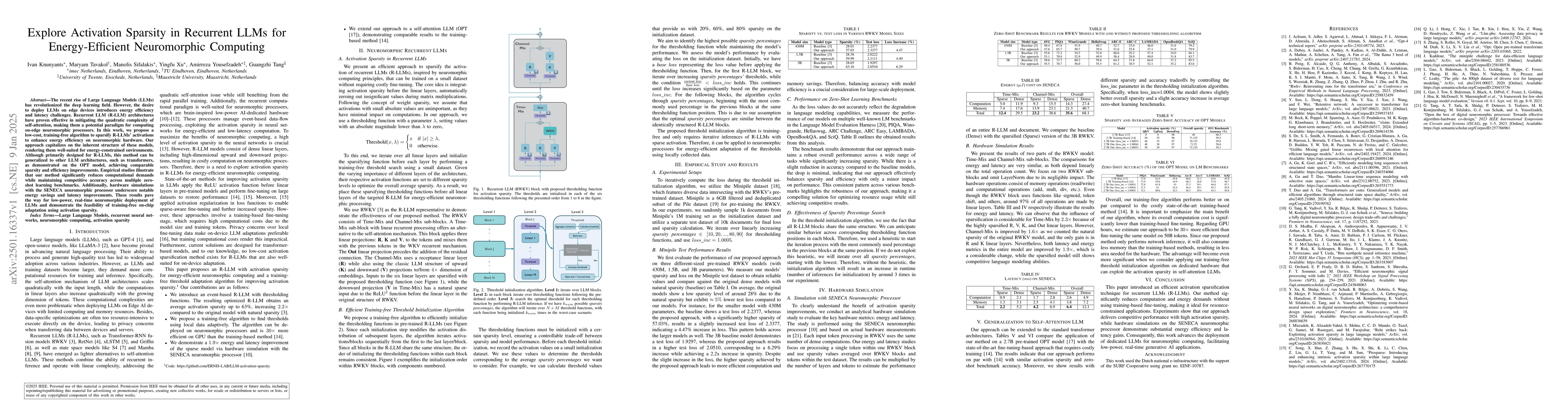 Thumbnail for Explore Activation Sparsity in Recurrent LLMs for Energy-Efficient
  Neuromorphic Computing