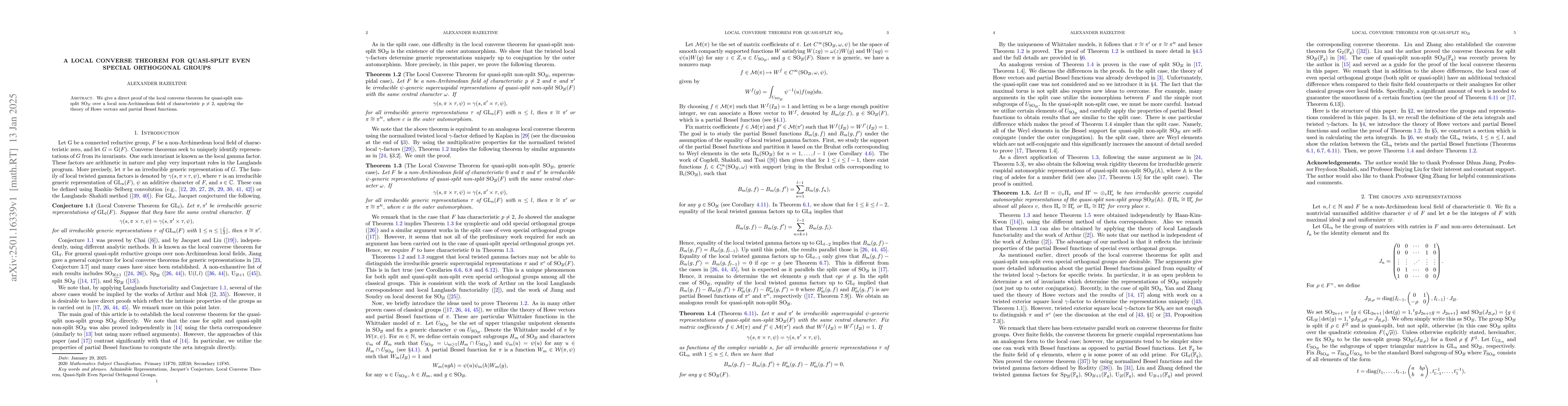Thumbnail for A local converse theorem for quasi-split even special orthogonal groups